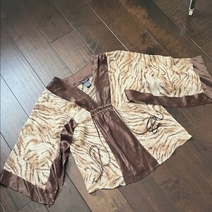 Guess Brown and Tan Silk Kimono Top